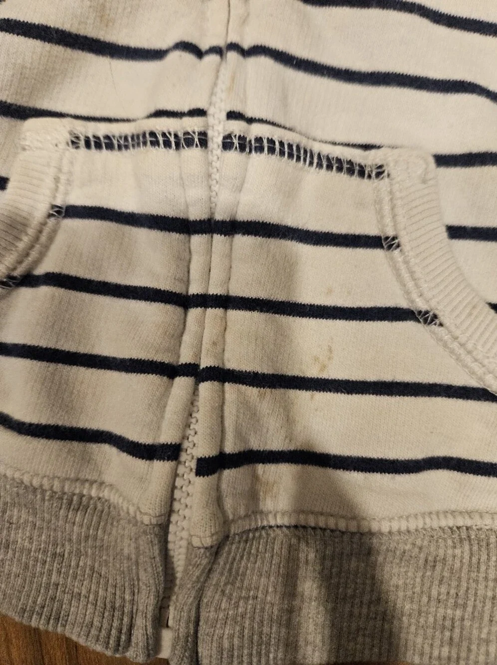 Carter's Navy Striped Hooded Zip Sweatshirt with Yellow Sleeves 24m